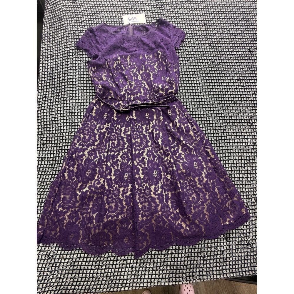 Unbranded Lace Fit & Flare Dress Womens Medium Purple Belted Floral